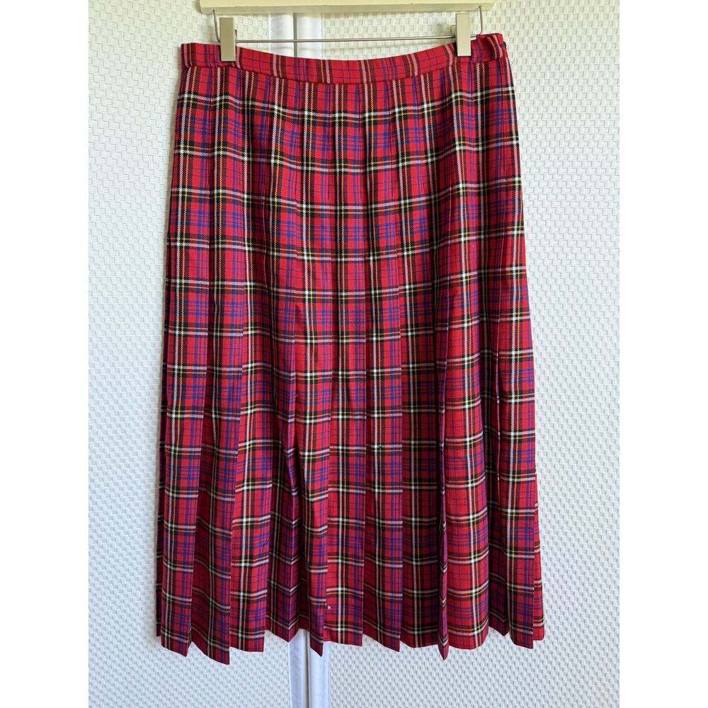 Pendleton Classic Skirt 14 Red Tartan Plaid Pleated Midi Virgin Wool USA - Picture 2 of 9